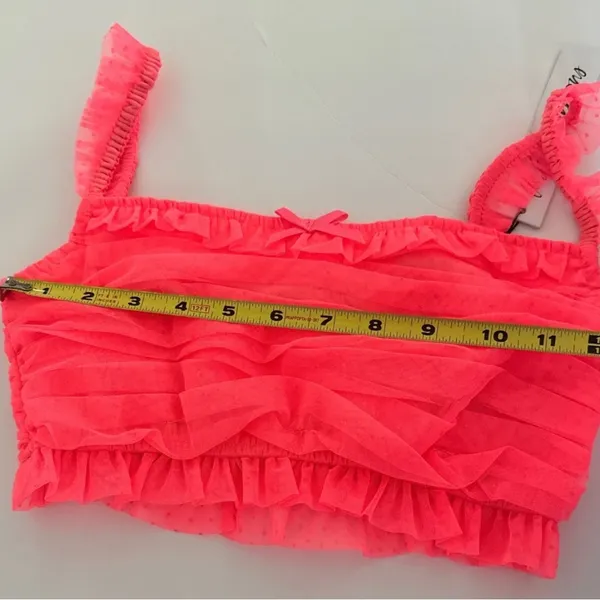 For Love & Lemons Women’s Ruffled Crop Top - Neon Coral - Image 3