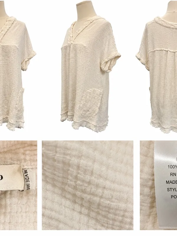 Entro Ivory Gauze Pocket Tunic Top Pockets – Size Medium - Image 6