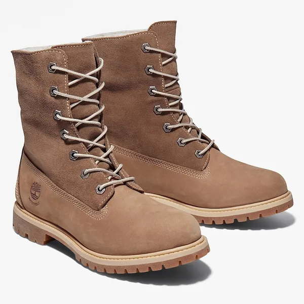 Timberland Authentics Waterproof Roll-Top Boots Size 7.5 Faux Fur Nubuck Tan - Image 7