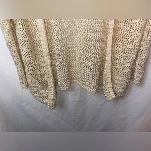 Pink Melo Cream Open-Knit Women's Sweater With Pockets Size Large - Image 2