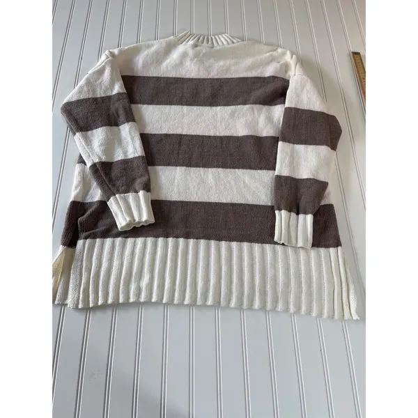 Sanctuary Womens Striped Mock Neck Cozy Warm Sweater Brown Cream Oversized L - Image 9