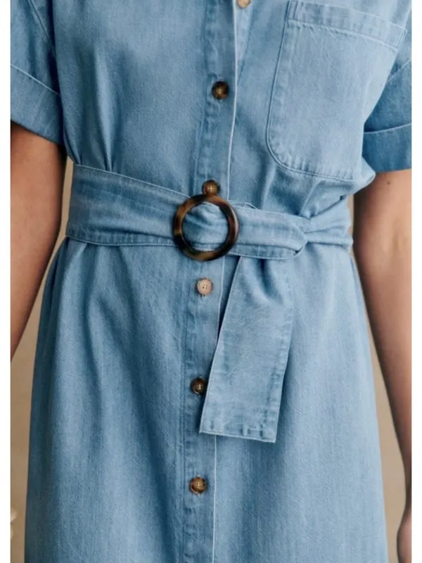 NWT Sezane Dora in Light Blue Chambray Belted Long Shirt Dress 42 / US 10 - Image 3