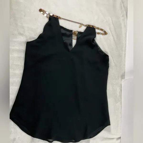 bebe vintage Tank Top‎ black brass chain detailing club new years flowy - Image 8