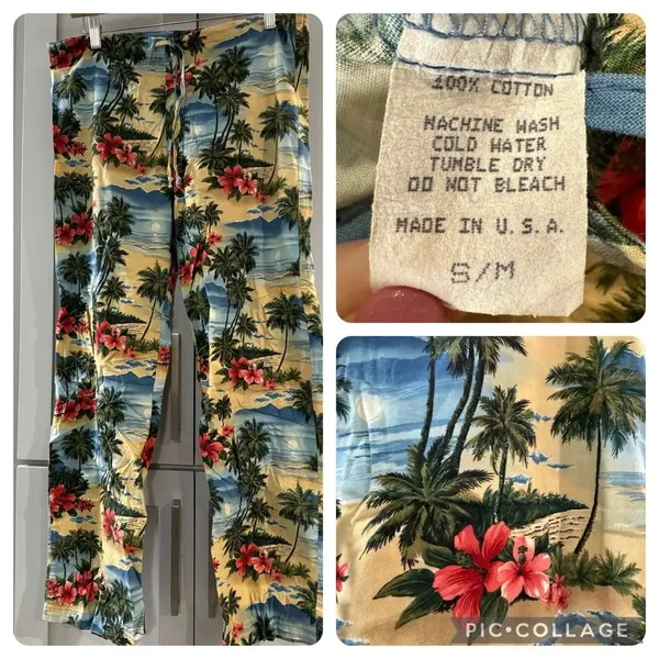 Vintage 100% Cotton Made in USA Hawaiian Tropical‎ Drawstring Pants small/medium - Image 2