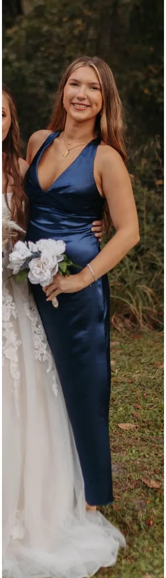 Ink Blue halter satin bridesmaid/Prom dress - Image 2