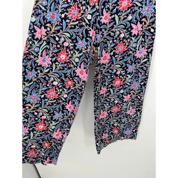 LOFT Blue Floral Wide Leg Cropped Pants‎ Womens Size S Pull On Stretch Career - Image 3