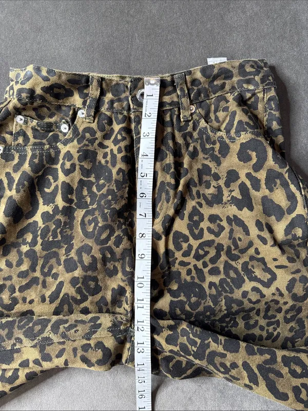 Women’s Leopard Print Wide Leg Denim Jeans Brown Black Y2K Size S NWOT - Image 10