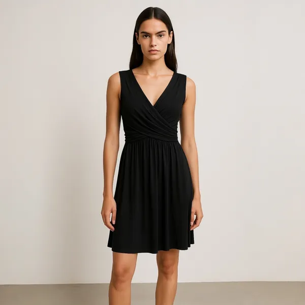 Anthropologie Girls From Savoy Black Faux Wrap Sleeveless Fit Flare Dress Sz XS - Image 3