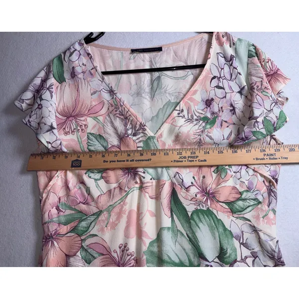 M&S Collection Floral V-Neck Flutter Sleeve Midi Dress Blush Pink UK 10 US 6 - Image 7