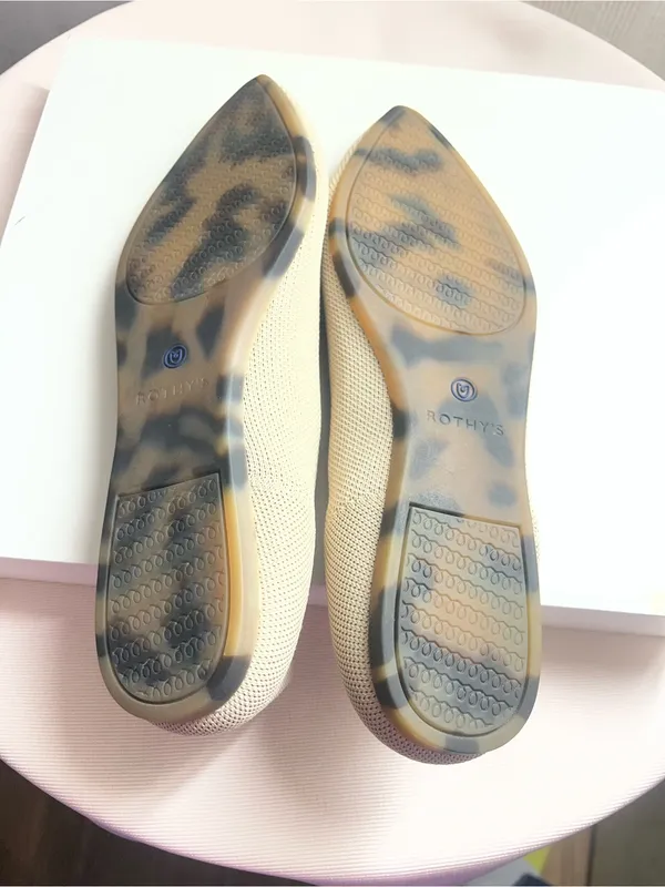 Rothy's Beige Pointed Knit Flats with Royal Blue Piping - Image 3