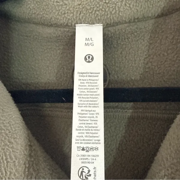 LuluLemon Olive Green Zip-Up Fleece Jacket Size M/L EUC - Image 3
