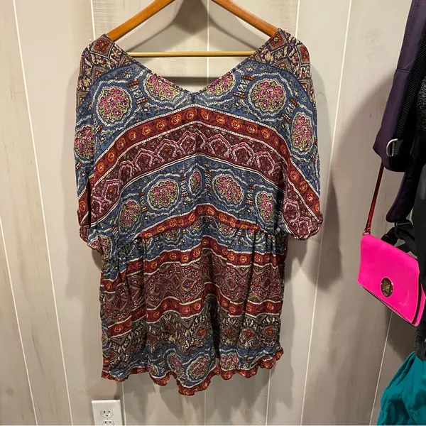 Cute Abercrombie & Fitch boho oversized tie waist tunic top beach pool coastal - Image 9