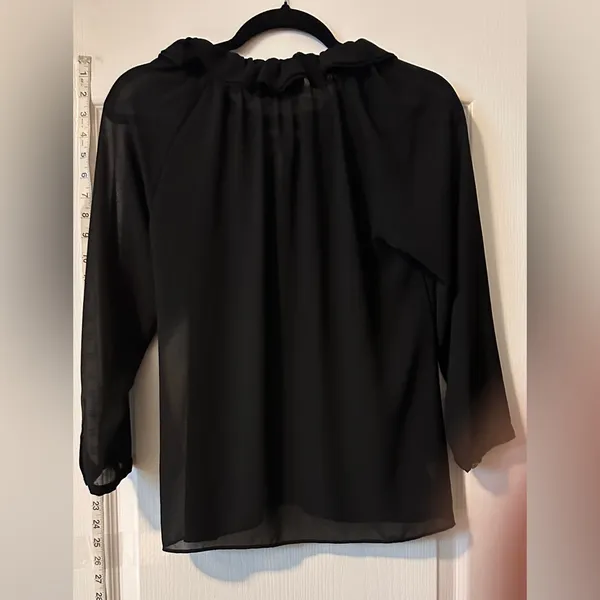 LOFT Long Sleeve Sheer Black Blouse, Size Small - Image 4