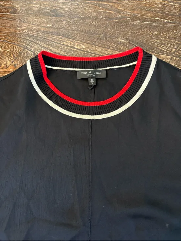 Rag & Bone Thatch‎ Crepe Shift Dress Black Stripe Snap Hem Medium - Image 7