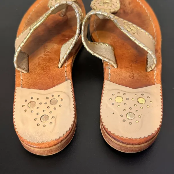 Jack Rogers Flat Sandals Womens 6 Whipstitch Leather Thong preppy Casual - Image 3
