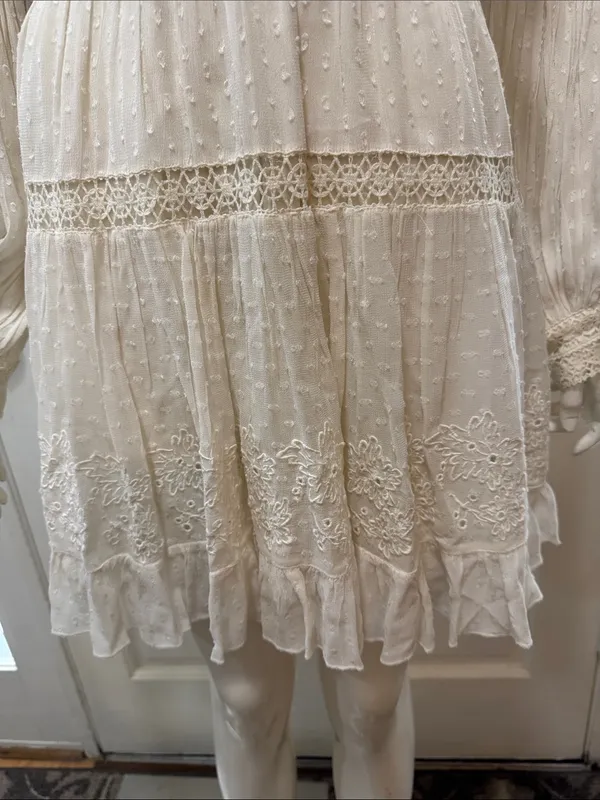 LOVESHACKFANCY Simonna Embroiled Ruffled Silk Mini Dress Size 6 - Image 5
