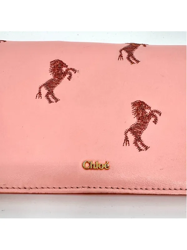 Rare Chloé Pink Horse Embroidered Leather Wallet Equestrian - Image 2