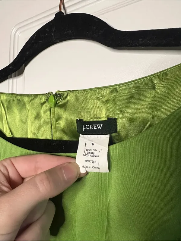 Vintage Y2K J.Crew 100% Silk Chartreuse Green Dress - Image 13
