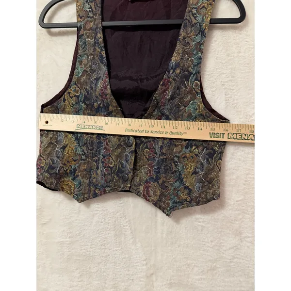 Turn On Vintage Tapestry Vest Womens Large Floral Brocade Metallic Cropped USA - Image 6