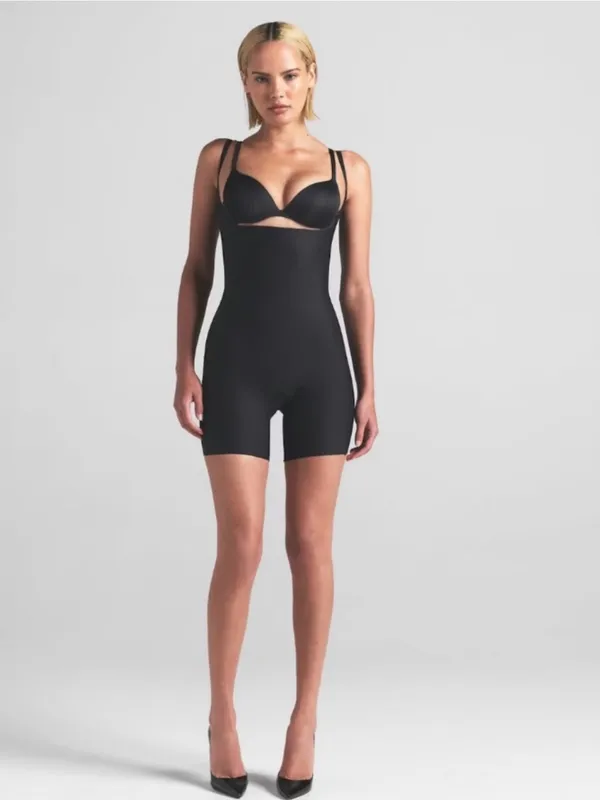 SKIMS Body Core Sculpt Open Bust Mid Thigh Bodysuit Black Onyx size L - Image 8