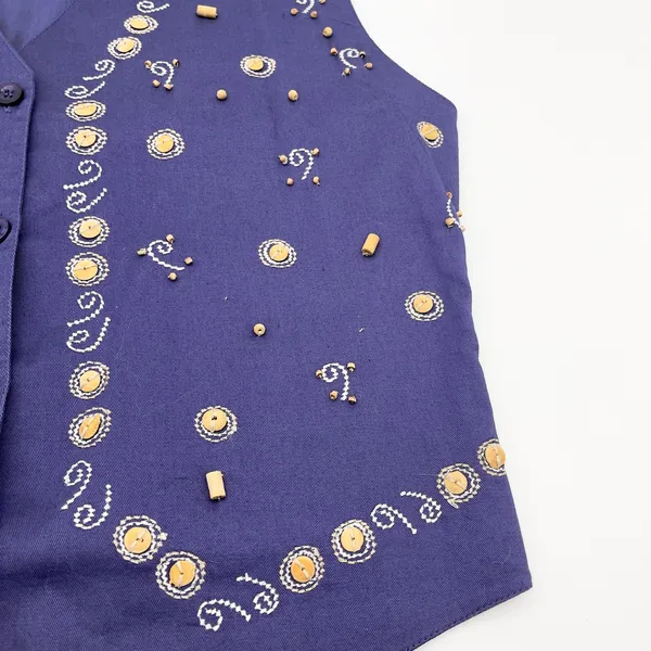 Vtg Willow Ridge Vest Women Medium Purple Embroidered Beaded Cotton Boho‎ Indie - Image 9