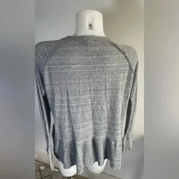 Free‎ People Coastline Thermal Henley Peplum Top Gray Marled 0019 - Image 4