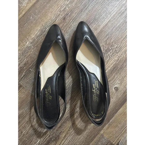 Fashion 10 Endicott Johnson Vintage Leather Pumps Wedge Classic Minimalist Black - Image 11