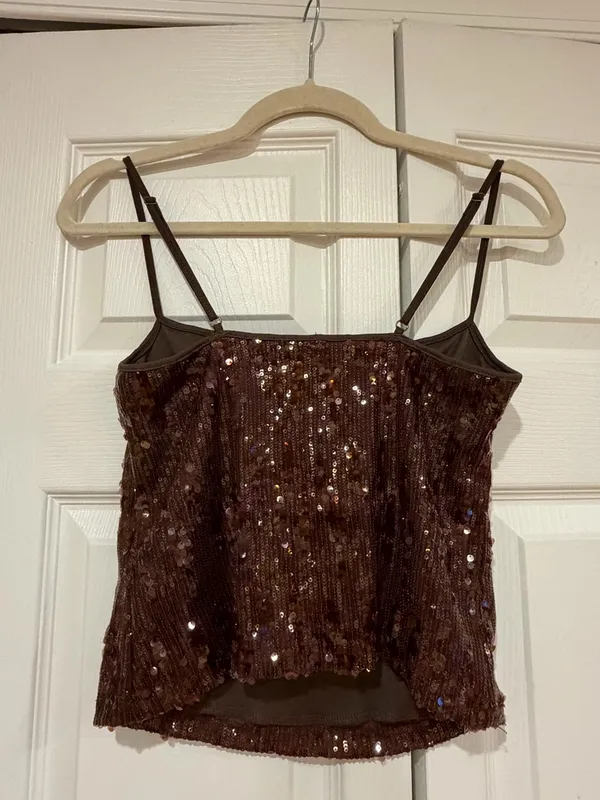 Motel Rocks Biyaya Cami Top With Binding In Sequin Brown - Image 5