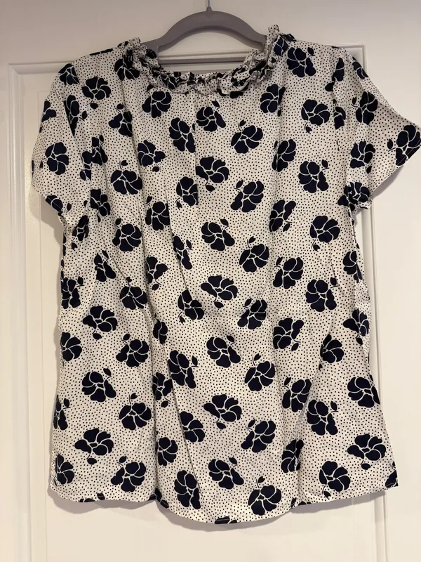 Boden Silk Blend Floral Polka Dot Ruffle Neck Amanda Blouse Top UK 10 US 6 - Image 6
