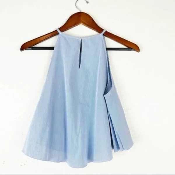 ZARA‎ BASIC Blue Striped Flowy Crop Top Halter Neck Small - Image 7