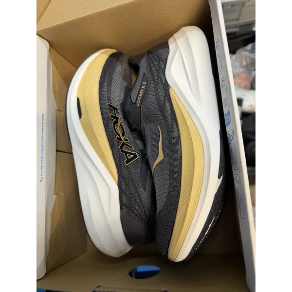 HOKA Unisex Rocket X 3 Running Shoes Black White Gold Size 7 Mens / 8 Womens NWB - Image 8