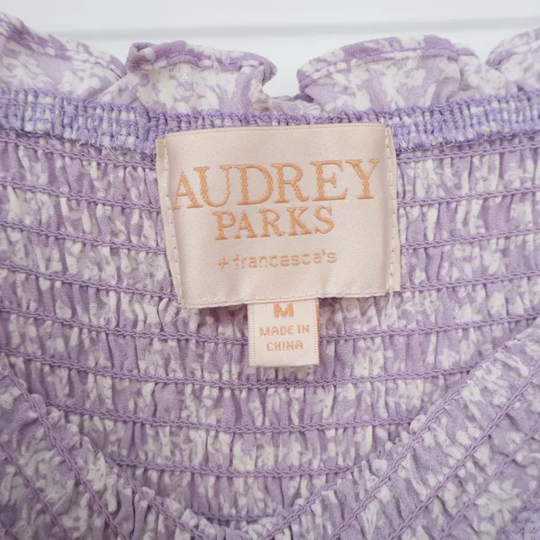 Audrey Parks Francescas Perdita Lavender Floral Smocked High Low Maxi Dress M - Image 3