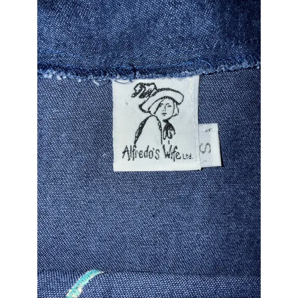 Alfredo's Wife Vintage Denim Tunic‎ Shirt Sz Small Colorful Leopards Folk Art - Image 9
