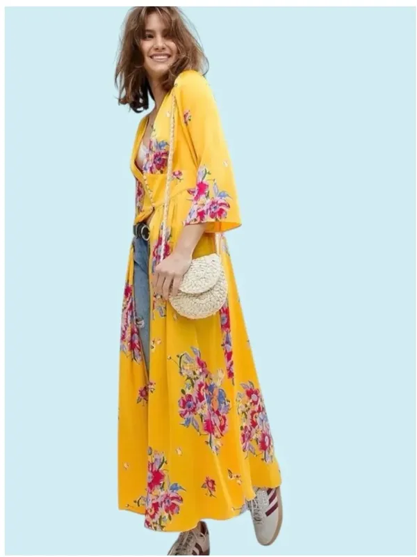 Free People Yellow Floral Maxi Duster - Image 2