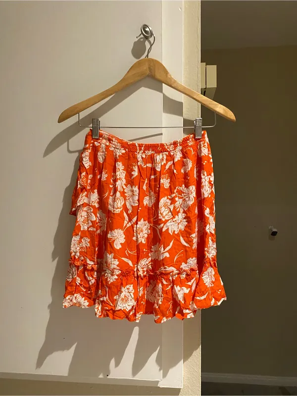 Free People Orange Floral set with tie-Back Cami Top and ruffled mini skirt, xs - Image 6