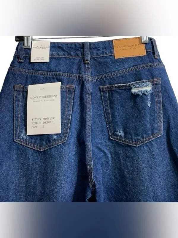 NWT Monkey Ride Jeans Dad Fit Distressed High Rise Wide Straight Leg Size 5 - Image 5