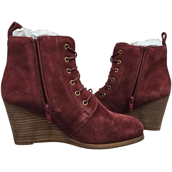 Diba Blake Suede Bootie Burgundy Lace Up Wedge Ankle Boots Women Size 8.5‎ - Image 8