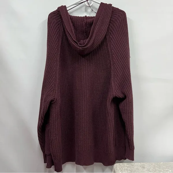 Aeropostale Burgundy knit hooded open cardigan xl sweater w/pockets - Image 2