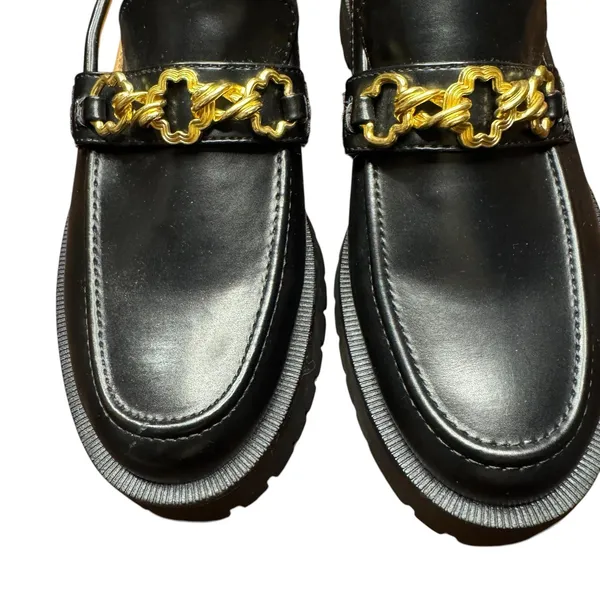 Sam & Libby Shoes Womens Size 8 Black Chain Loafer Platform‎ Lug Sole Flats - Image 2