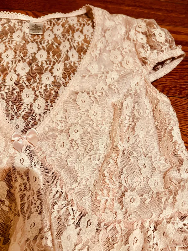 NWOT BABY PINK Lace see through Cap Sleeve Babydoll high low Top size L - Image 19