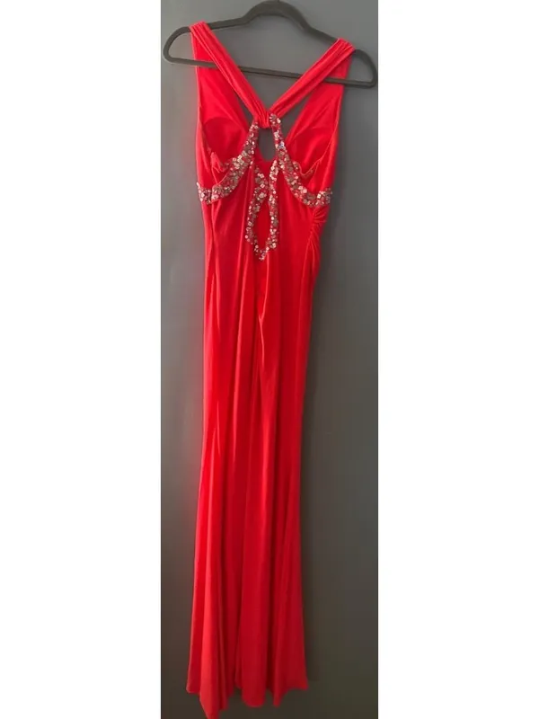 Hailey Logan Adrianna Papell Size 6 Coral Pink Prom Dress Slit Maxi Formal Gown - Image 5