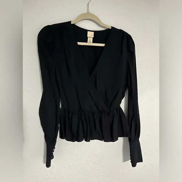 H&M Women’s Black Peplum Blouse Size 2 - Image 10