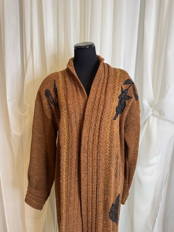 Vintage open front Linen Cardigan, size L Brown Size L - Image 3