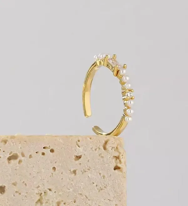 Korean Vintage Pearl Gold Copper Ring - Image 3