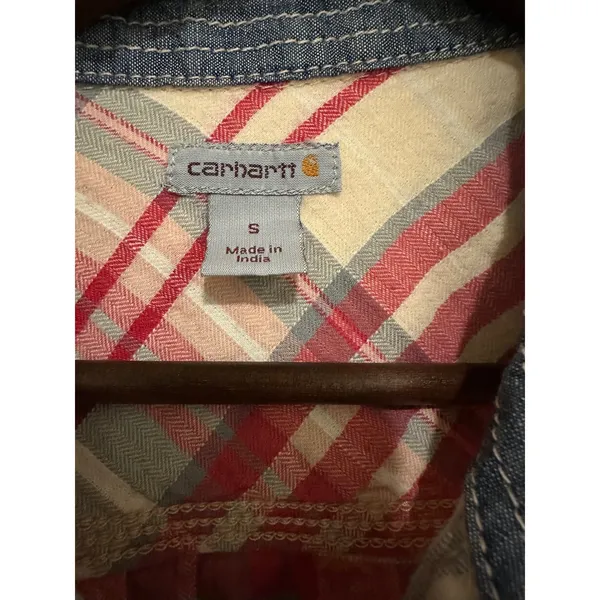 Carhartt Women's Brogan Plaid‎ Short Sleeve Shirt - Rugged Pink/Cream - Small - Image 3