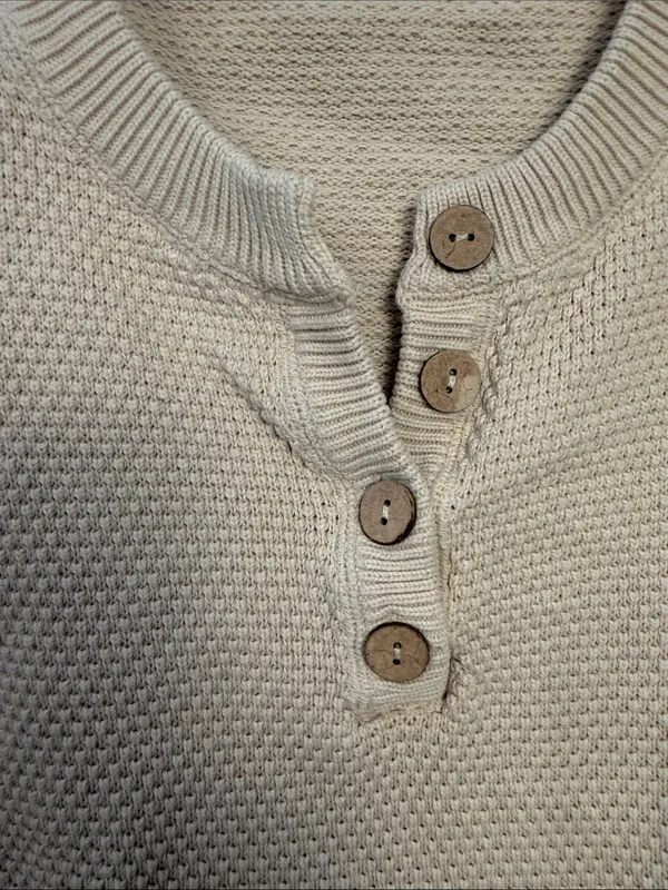 Free People Beach "Hailee" Waffle-Knit Henley Sweater size small cream beige - Image 3