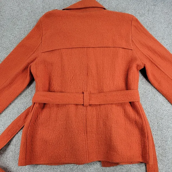 Sandro Sportswear Womens Coat Jacket Large Orange Wool Double Breasted Belted - Image 3