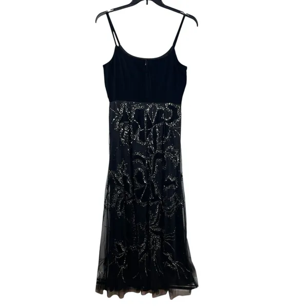 VTG Y2K Adrianna Papell Black Beaded Dress Velvet Burnout Mesh Formal Dress 12 - Image 3