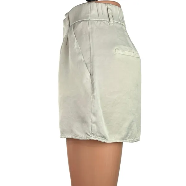 Zara White Gray High Waisted Belt Loop Pleated Front Pockets Mini Shorts Size M - Image 2