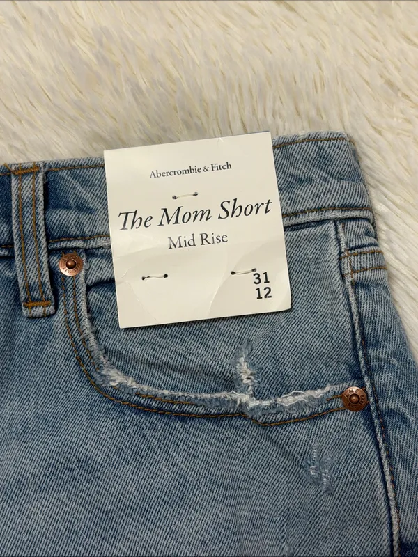 Abercrombie & Fitch Light Blue Distressed Denim Mom Shorts - Image 2